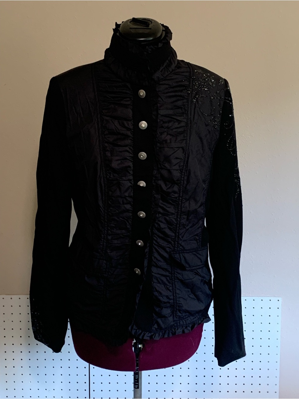 Christine Alexander Black Women's Button-Front Quilted studded Jacket